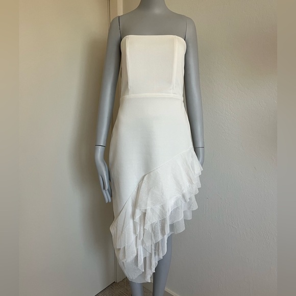 UPDATE: SOLD! white asymmetric ruffle midi dress - Picture 5 of 10